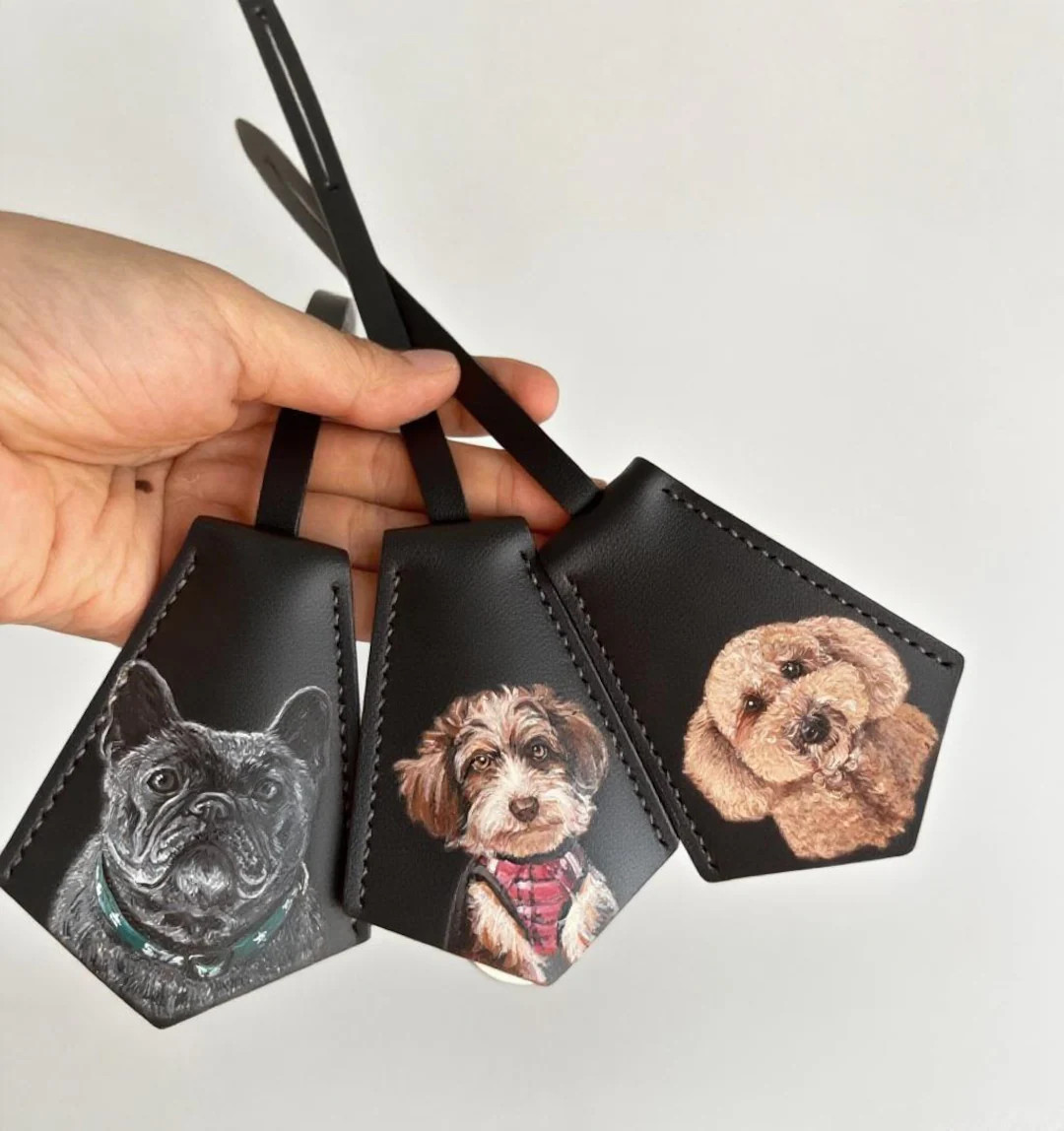 Hand-Painted Pet Portrait Leather Bag Tag: Personalized Dog Memorial Charm  Valentine's Day gift | Etsy (US)