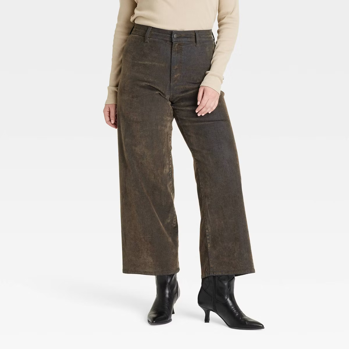 Women's High-Rise Holiday Flocked Sailor Wide Leg Ankle Jeans - Universal Thread™ Olive Green 4 | Target