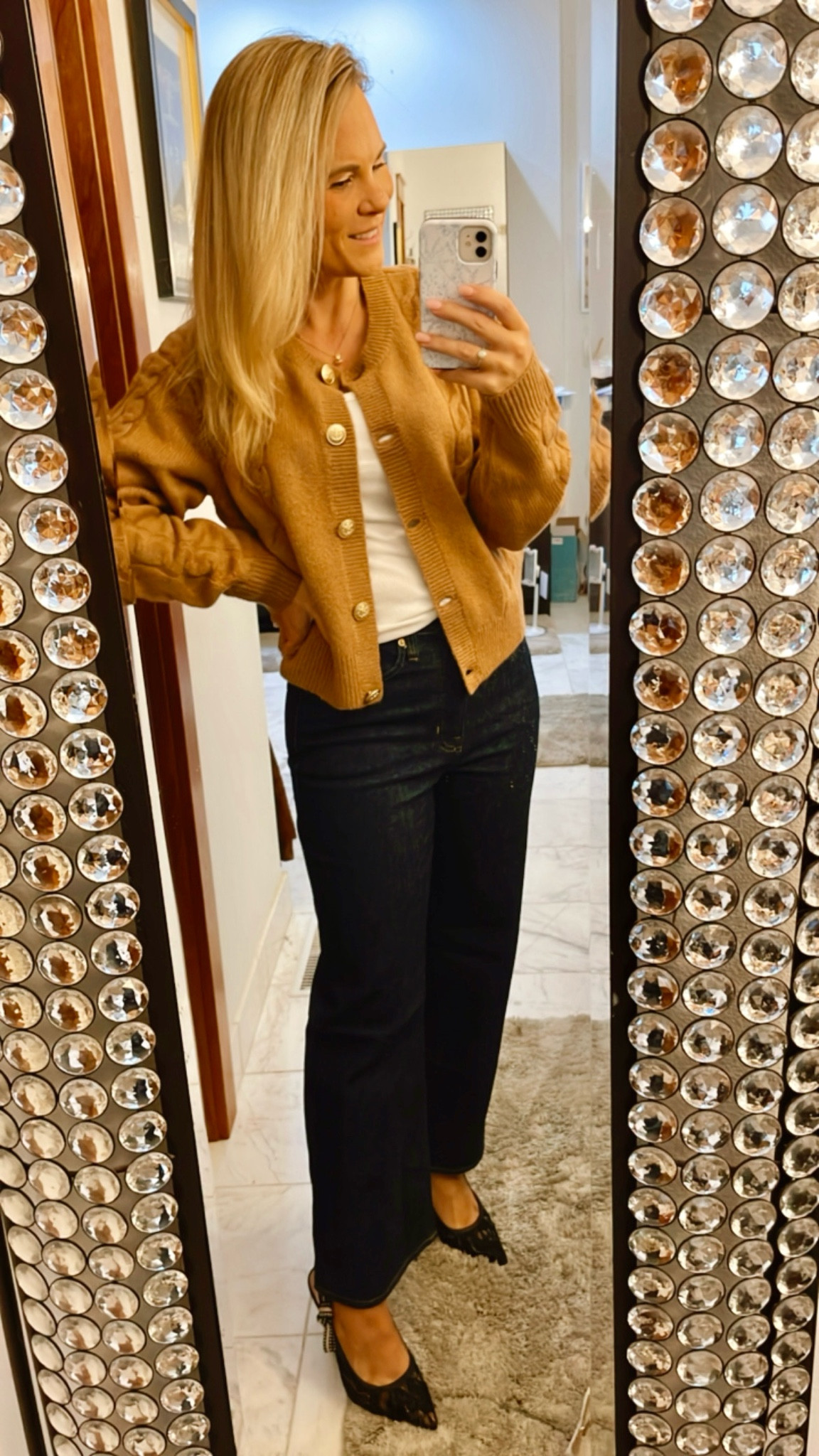 Fall outfit from j crew size small cardigan, tank, 27 in jeans , Steve Madden shoes 

#LTKSeasonal #LTKOver40 #LTKHoliday