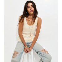 Women's Cream Cotton Rich Ribbed Scoop Neck Vest Top New Look | New Look (UK)