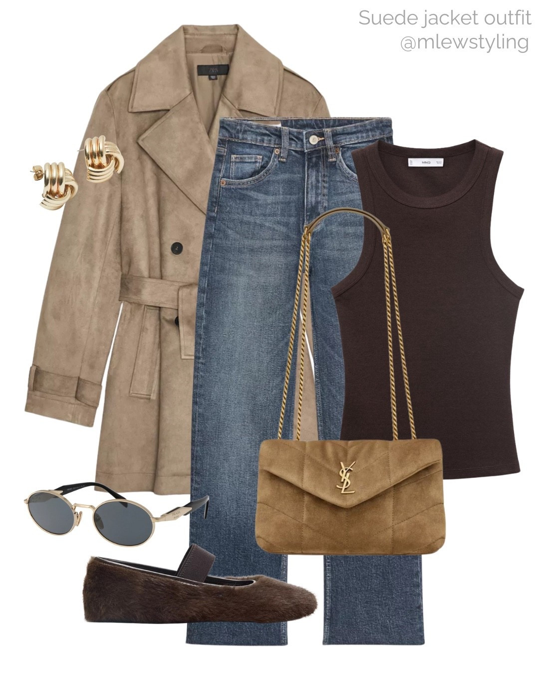 Early fall outfit with a new-in Zara faux-suede trench 🤎🐻

Tags: ysl suede bag, faux fur ballet flats, Prada sunglasses, Mejuri gold knot earrings, mango brown tank, cropped flare jeans, autumn outfit, back to school fashion, fall trends 

#LTKShoeCrush #LTKItBag #LTKStyleTip