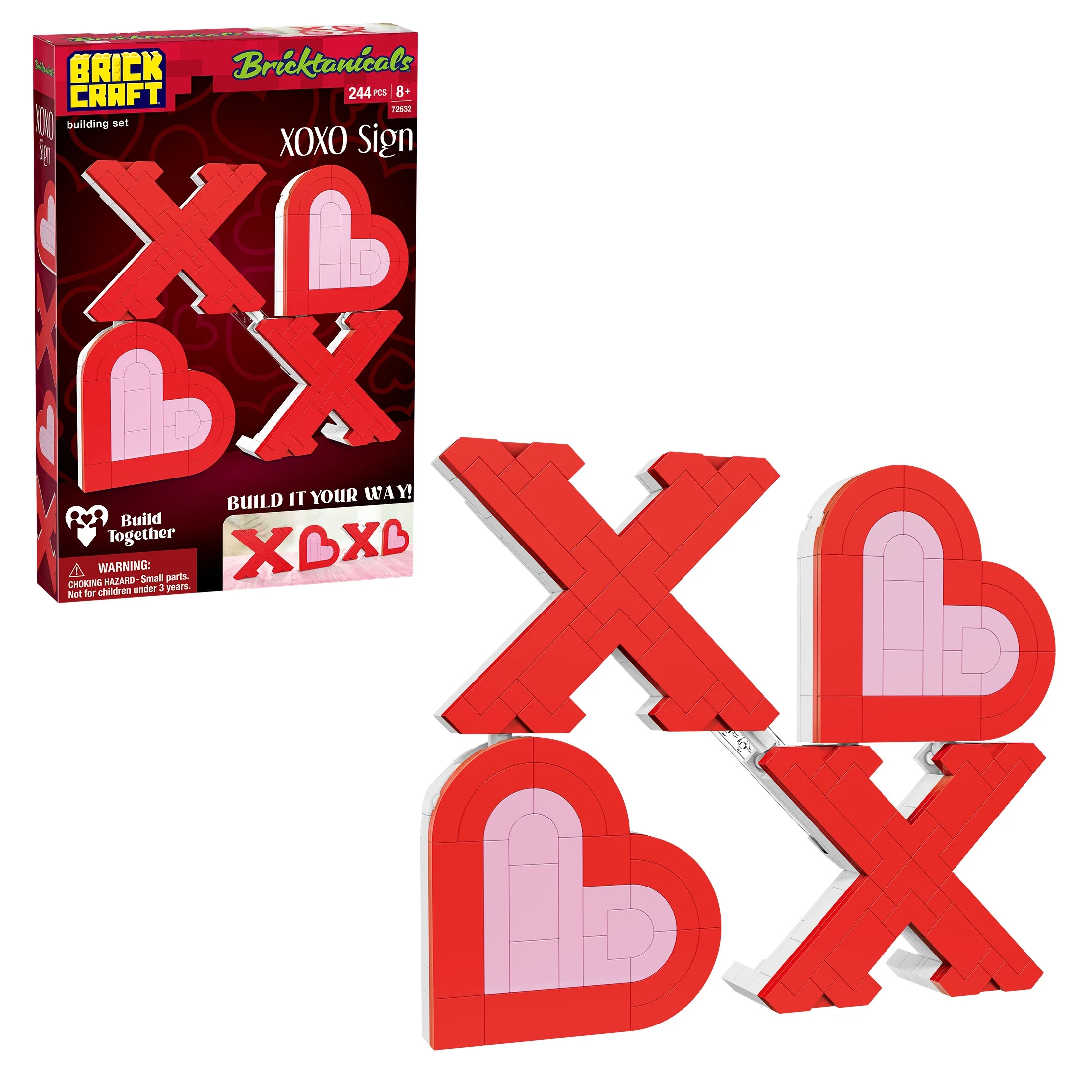Brickcraft Bricktanicals XOXO Sign Building Kit (244-Piece Set), Valentine's Day Decor, Brick Hea... | Walmart (US)