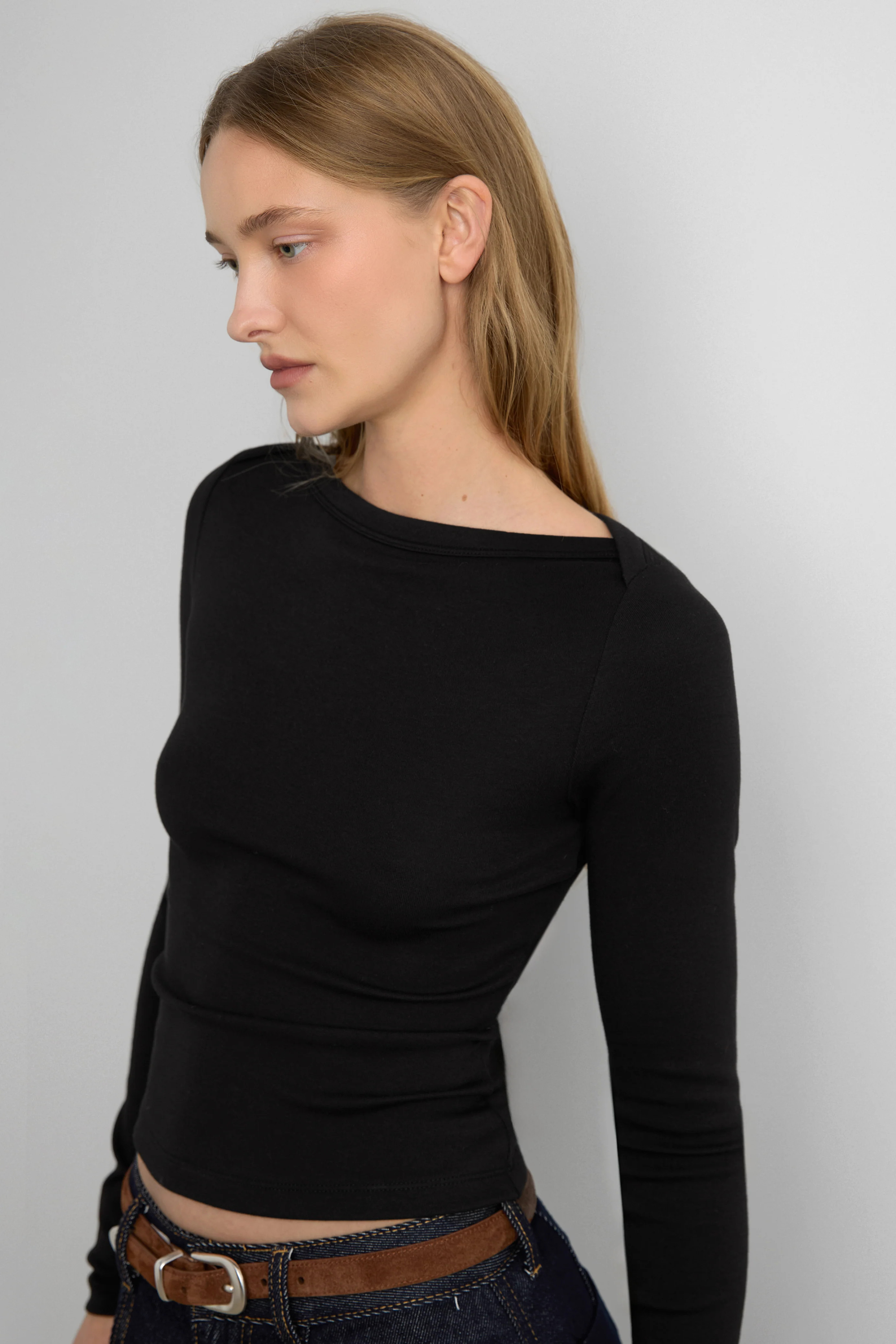 CLOUD BOAT NECK LONG SLEEVE TOP Black / Medium | OAK + FORT