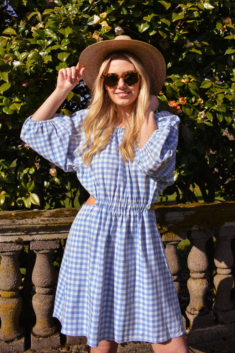 Cassidy Light Blue Gingham Mini Dress | Confête