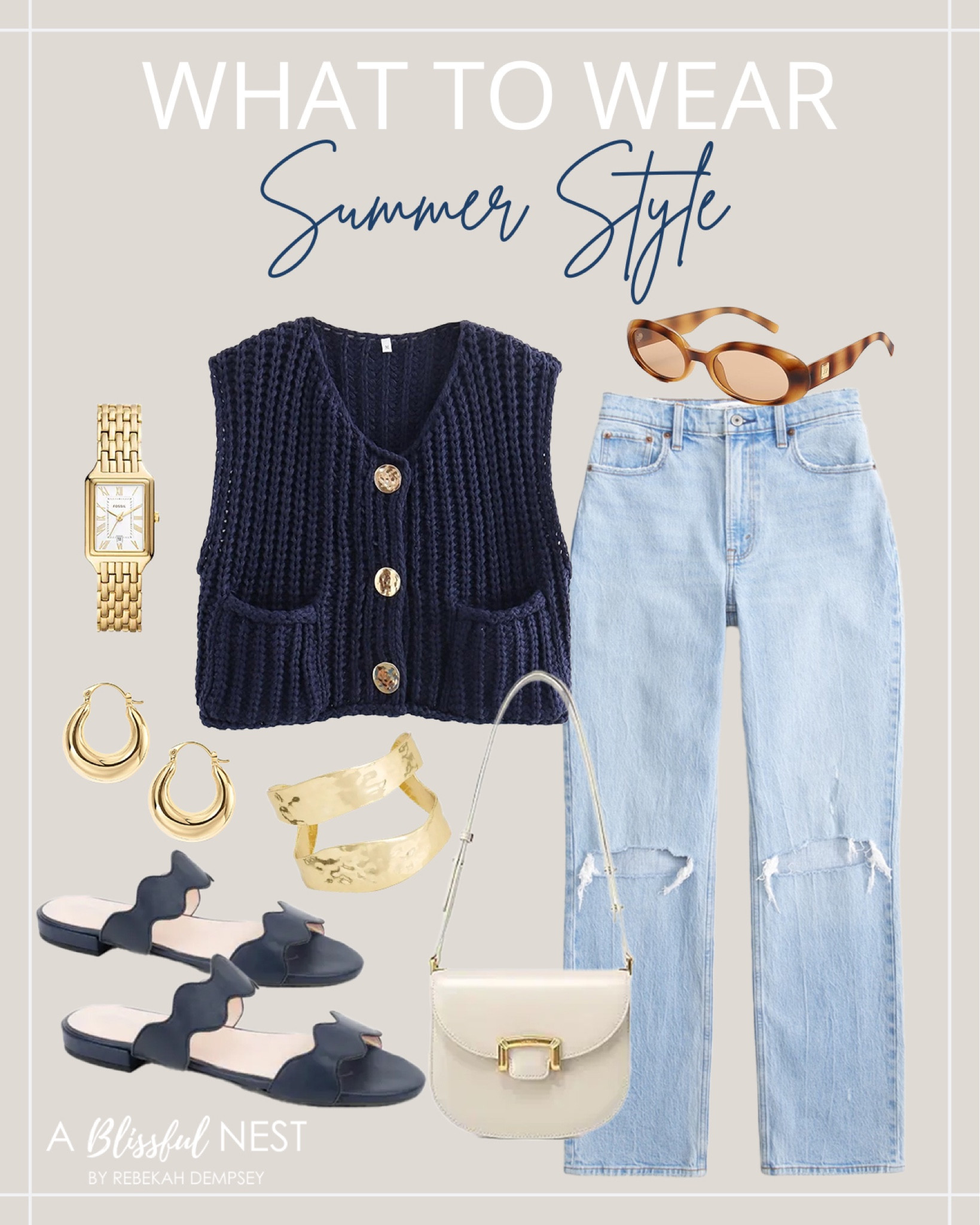 Chic summer outfit idea! 

#summerstyle

Late summer outfit idea. Amazon fashion. Amazon sleeveless sweater. Navy scallop sandals. Distressed straight jeans. Gold button sleeveless sweater. Elevated casual summer outfit  

#LTKFindsUnder100 #LTKSeasonal #LTKStyleTip