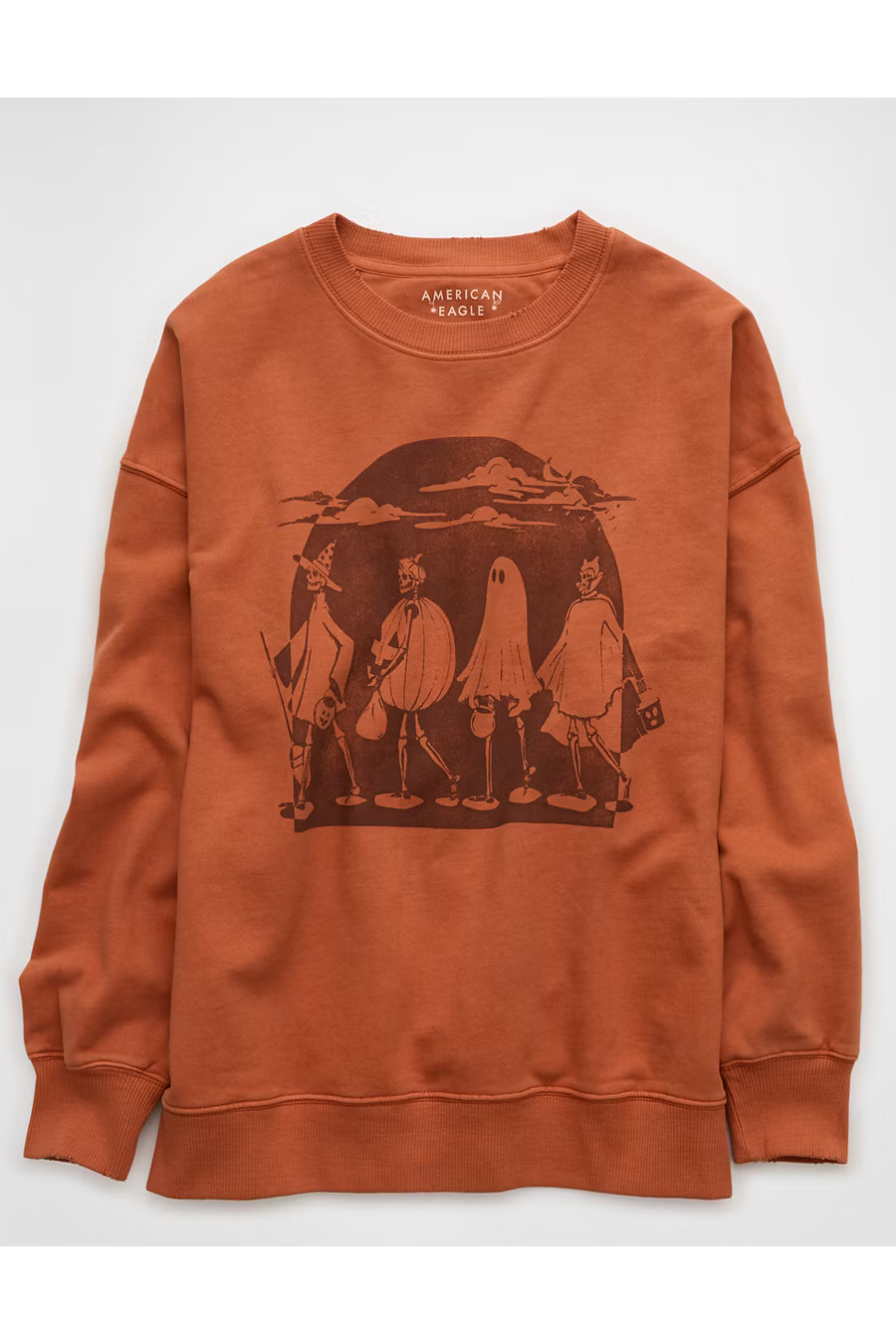 AE Halloween Oversized Graphic Crew Neck Sweatshirt Women's Rust XL | American Eagle Outfitters (US & CA)