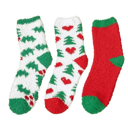 Charmgo Socks for Women Clearance 3 Pairs Christmas Fuzzy Socks for Women Home Casual Sleeping Socks Warm Cozy Slipper Socks Microfiber Fluffy Socks Christmas Gifts Compression Socks for Women Green | Walmart (US)