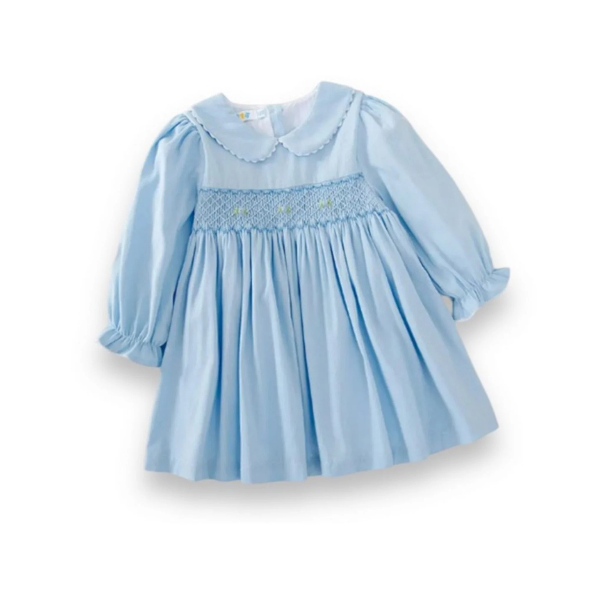 Baby Toddler Girls Long Sleeve Blue Smocked Dress with Embroidery | Kohl's