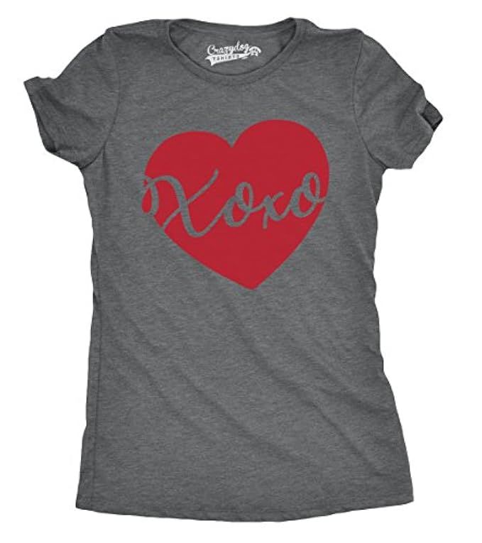 Womens XOXO Script Heart Cute Valentines Day Hugs and Kisses T Shirt for Ladies Dark Heather Grey | Amazon (US)