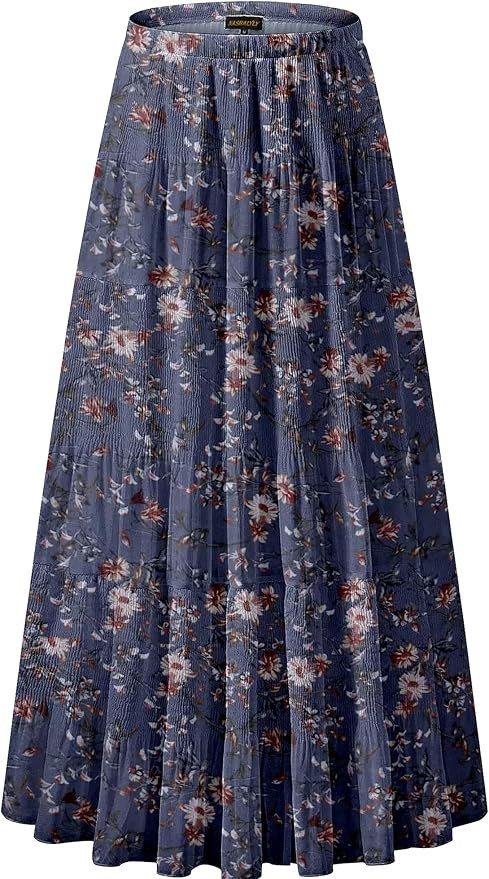 NASHALYLY Women's Chiffon Elastic High Waist Pleated A-Line Flared Maxi Skirts | Amazon (US)