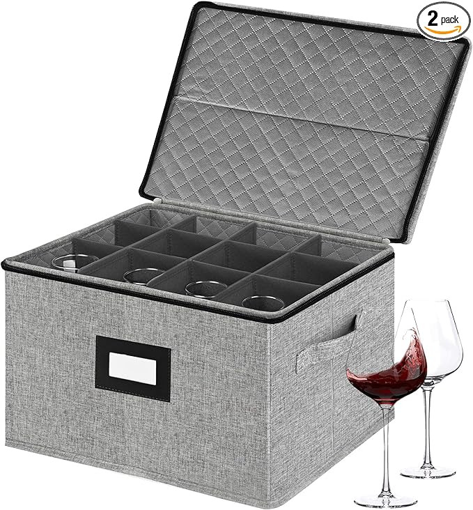homyfort Wine Glass Storage Box, China Storage Containers with Dividers, Stemware Storage Case Ho... | Amazon (US)
