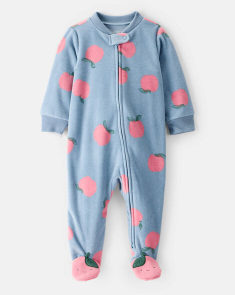 Baby Girl Apple Print Loose Fit Long-Sleeve Sleep & Play - Blue | Carter's Inc