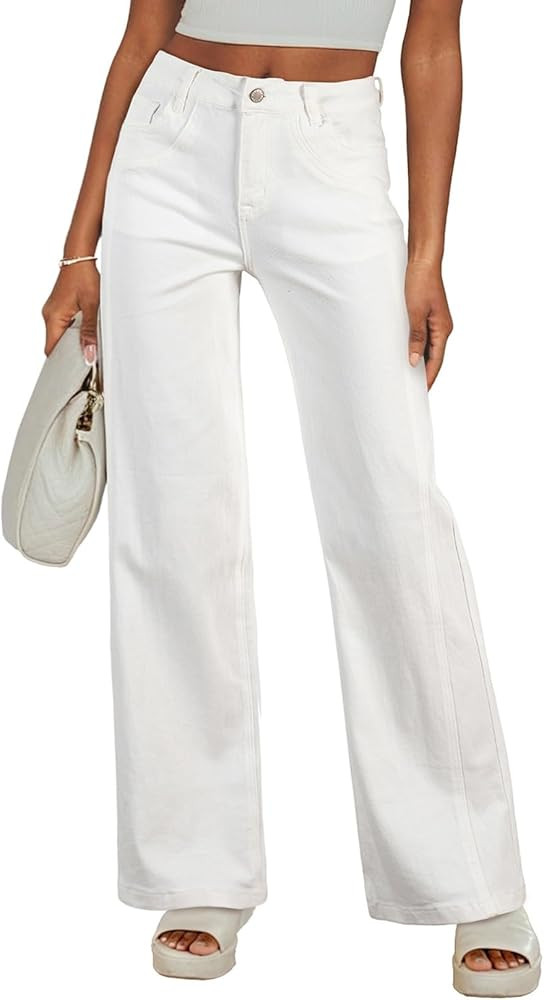 Sidefeel Women's Wide Leg Jeans High Waisted Stretchy Jeans Straight Leg Trendy Patchwork Loose F... | Amazon (US)