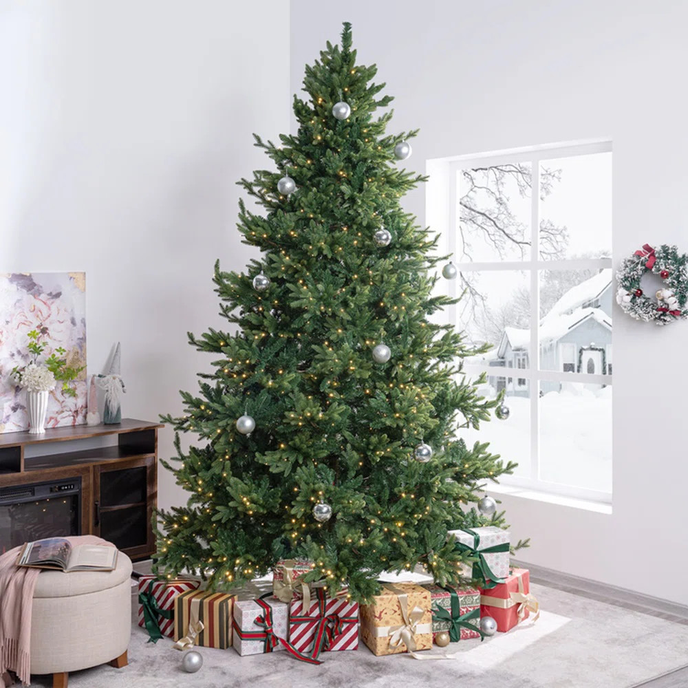 Prelit Traditional Artificial Christmas Tree with Metal Stand, Realistic Classic Holiday Tree | Wayfair North America