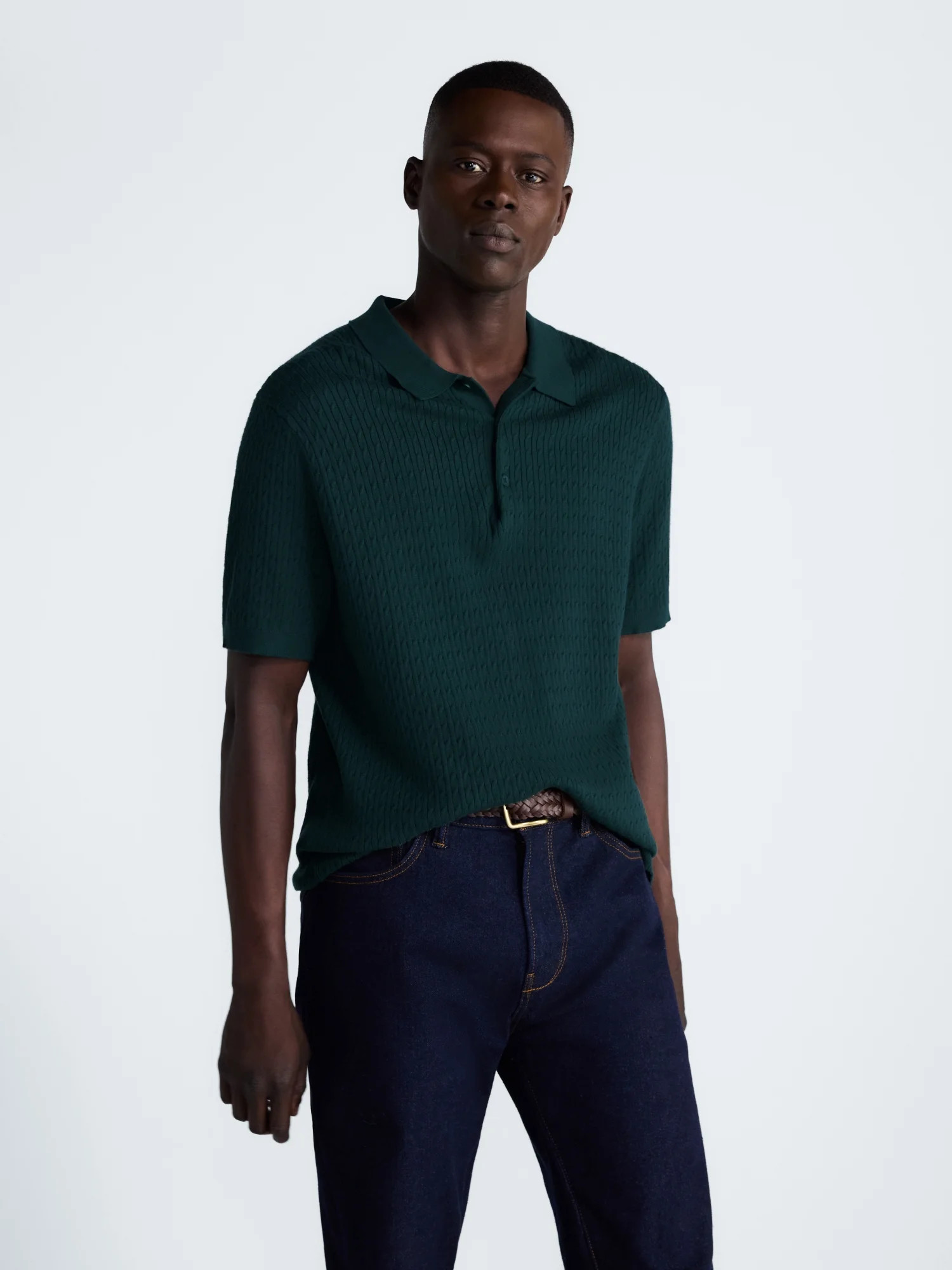 Free Assembly Men s Cozy Yarn Cable Knit Polo Sweater with Short Sleeves  Sizes XS-3XL | Walmart (US)