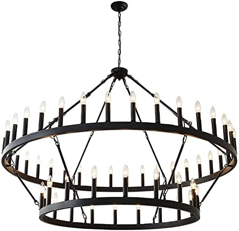 Yikrfiae Black Wagon Wheel Chandelier 2 Tier 54-Lights 60 Inch Extra Large Farmhouse Pendant Ligh... | Amazon (US)