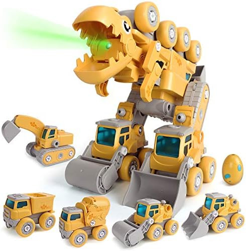 ERCHAOXI 5 in 1 Take Apart Dinosaur Toys for Kids 3-5 ,5 Construction Trucks Transform into a Big... | Amazon (US)
