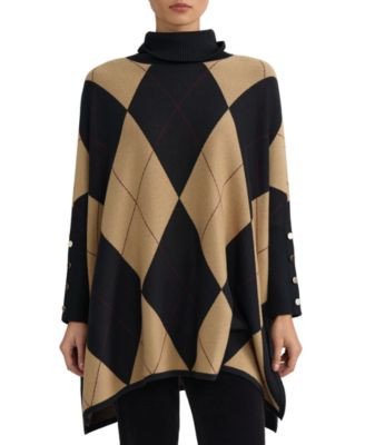 Jones New York Women's Argyle Turtleneck Poncho Pull-On Sweater - Natural Caramel Multi | Macy's