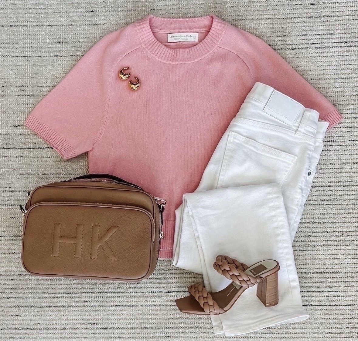 Early Spring outfit with cashmere pink top styled with white jeans and sandals for a chic look! Can be worn transitioning into spring with sneakers and a jacket too. 

#LTKootd #LTKSeasonal
