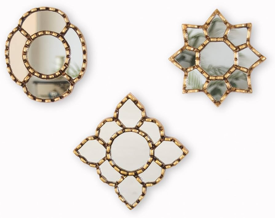 Peruvian Mirror Set of 3 - Small Wall Mirrors 6" with Bronze Leaf Finish - Decorative Gold Accent... | Amazon (US)