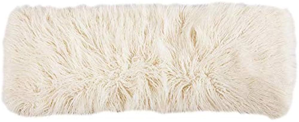 HiEnd Accents Mongolian Sheep Lamb Faux Fur Fluffy Lumbar Throw Pillow, 14x36 inch, Cream Solid C... | Amazon (US)