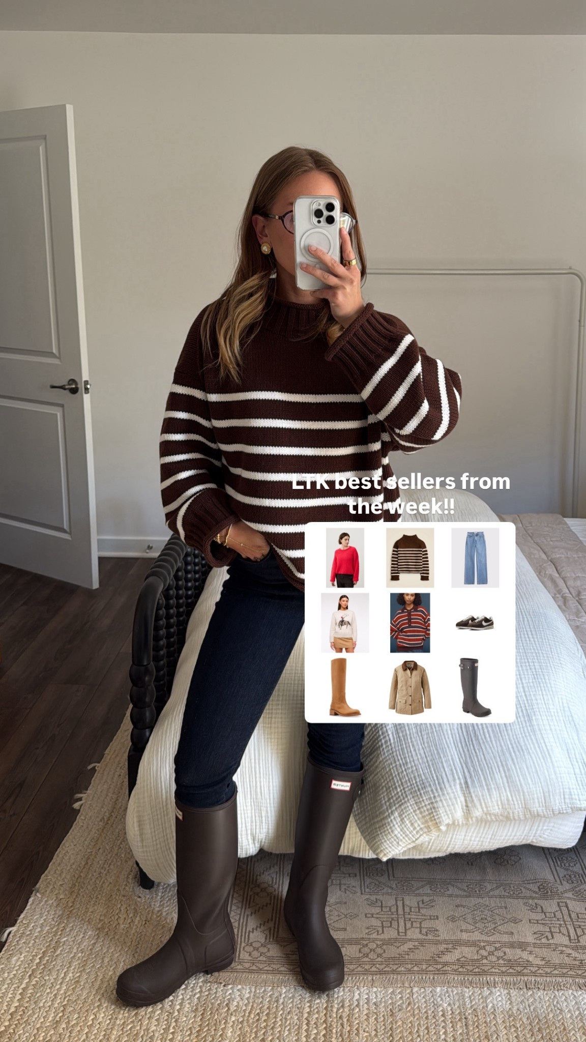 9/10/25 This week’s bestsellers + top products 🤍 The cozy staples you’ve been loving most:

• American Vintage red sweater
• J.Crew striped sweater
• Damson Madder sweater
• Abercrombie cowgirl sweater
• Abercrombie 90s relaxed jeans
• Nike Cortez sneakers
• Steve Madden boots
• L.L. Bean barn coat
• Hunter boots

So many of my own closet favorites that I keep reaching for on repeat 🍂✨

#LTKStyleTip #LTKShoeCrush