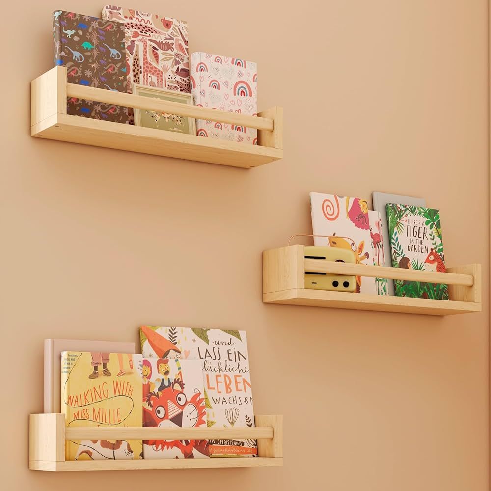 CRAZYMOTO Nursery Bookshelf Set of 2 Kids Baby Floating Bookshelves Book Shelf Organizer for Nurs... | Amazon (US)