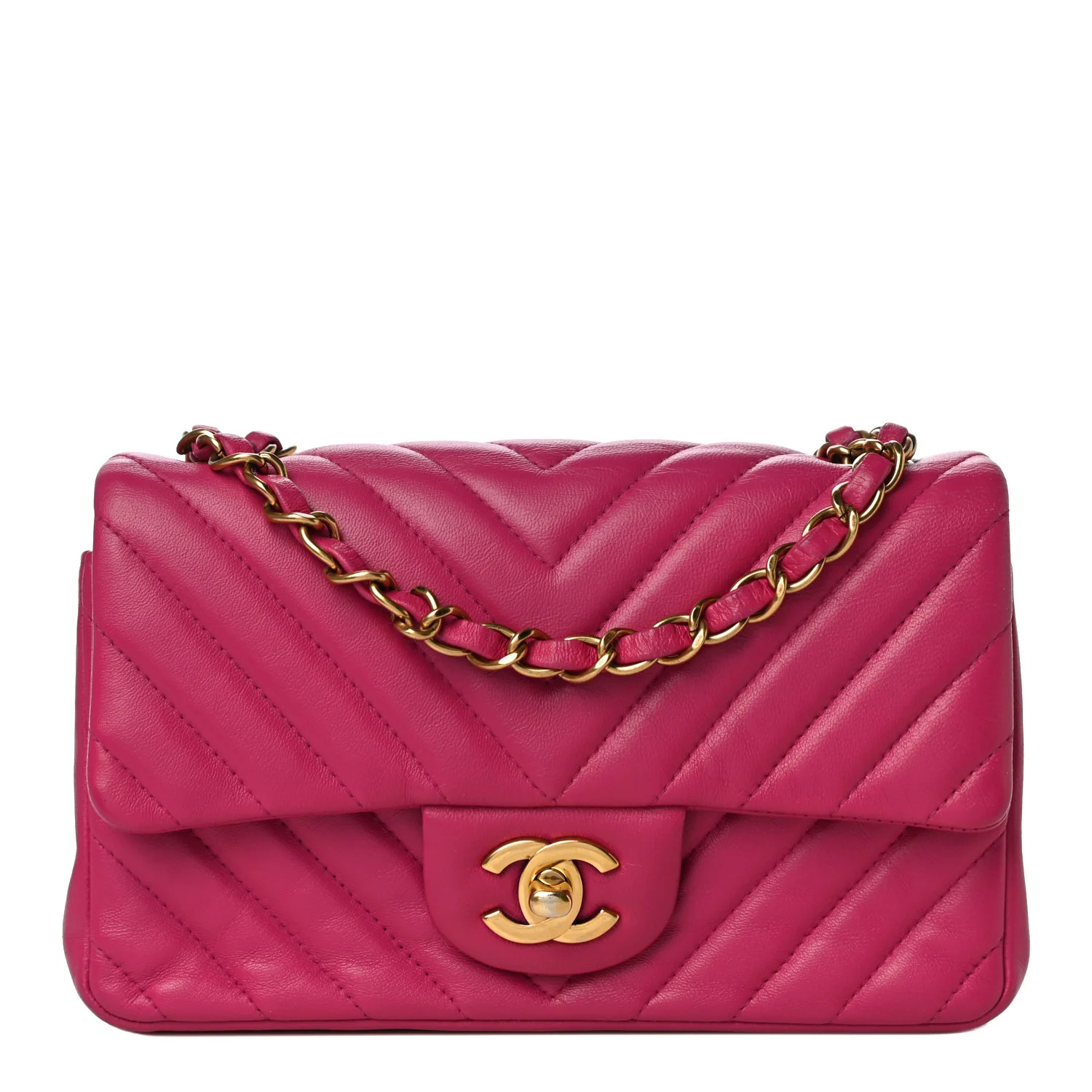 CHANEL Lambskin Chevron Quilted Mini Rectangular Flap Dark Pink | FASHIONPHILE | Fashionphile