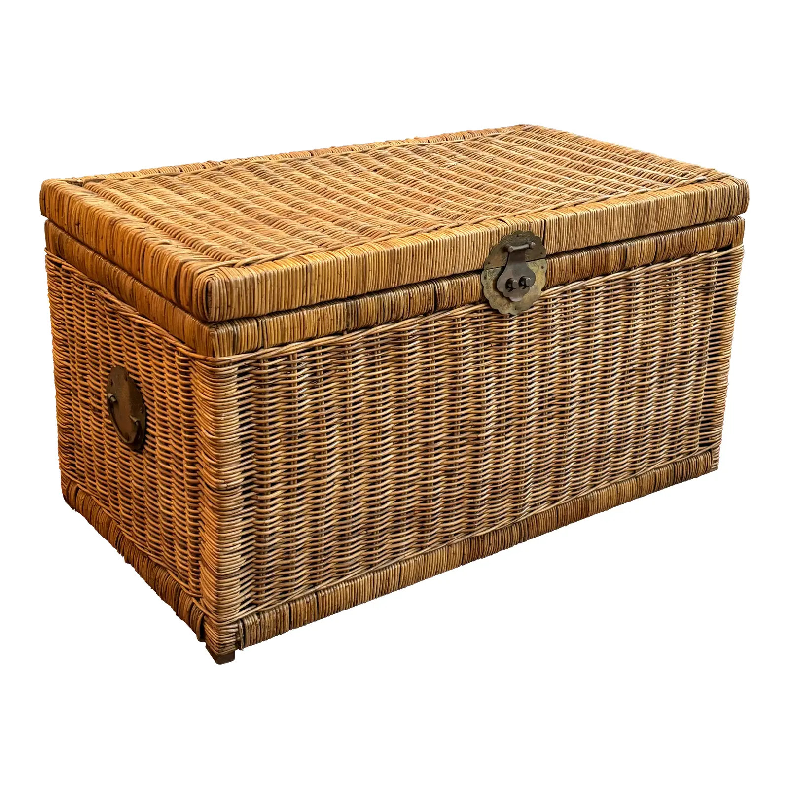 Large Mid-20th Century Chinoiserie Wicker Storage Chest | Chairish