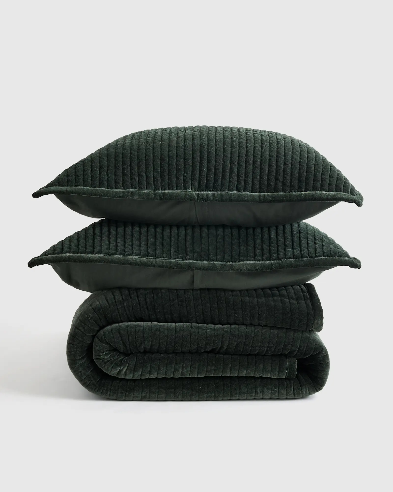 Cotton Velvet Channel Quilt Set in Forest Green | Quince
