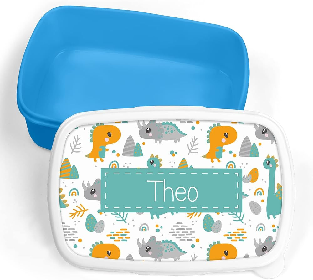Print Maniacs Personalised Lunch Box Teal Dinosaur School Sandwich Kids Picnic Snack Food Bag Chi... | Amazon (UK)