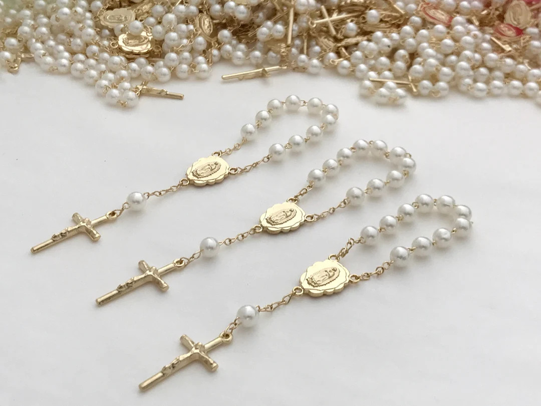 30 Baptism Favors Acrylic Pearls Gold or Silver Plated /mini Rosaries/communion Favors/ Decenario... | Etsy (US)