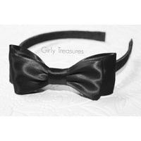 Black Satin Bow Headband. Alice in Wonderland Girl On Plastic | Etsy (US)