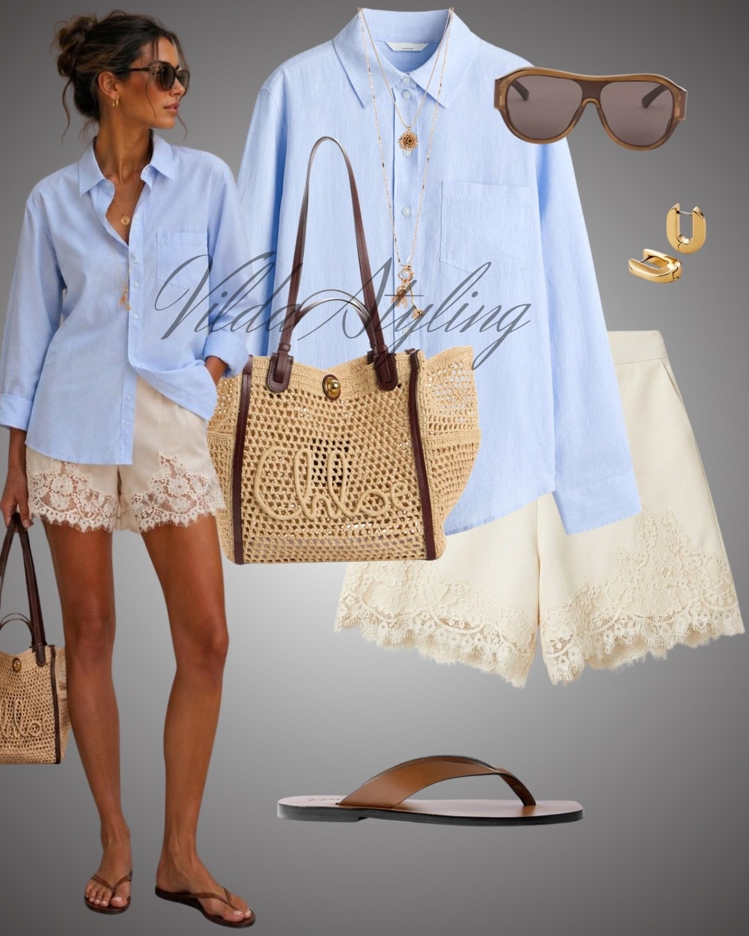 Elegant Summer Casual ☀️👜
Nothing says summer chic like a light blue shirt and airy lace-trimmed shorts. This textured straw tote is a total statement piece, and these brown flip-flops are my new go-to.
#resortwear #vacationoutfit #summerset #lace #flatlay #beachstyle #minimaloutfit

#LTKsummer #LTKtravel #LTKstyletip