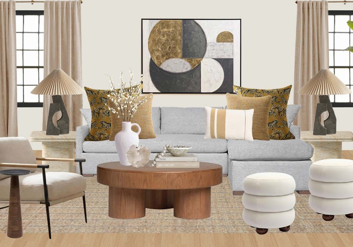 If you’re decorating around a grey sofa, this living room design shows exactly how to warm it up and make it feel designer. This space mixes a neutral grey sectional with warm mustard tones, natural textures, and organic modern furniture for a high-end look on a budget.

Shop this look to recreate a cozy, modern living room with:
• Grey sectional sofa (perfect neutral foundation)
• Mustard accent pillows for a warm color pop
• Neutral ivory and textured throw pillows for layering
• Wood coffee table to add warmth and contrast
• Sculptural side table and drink table for a designer touch
• Boucle ottoman for soft texture and extra seating
• Neutral accent chair with wood + black detailing
• Beige curtains to soften the space and frame the room
• Abstract wall art with grey and gold tones to tie the palette together
• Table lamp with pleated shade for a warm, elevated glow
• Jute or textured area rug to ground the room

This grey sofa living room color scheme works if your space feels too cool or flat. The mustard accents instantly add depth, warmth, and that “finished” designer look without overwhelming your neutral palette.

Perfect for:
grey sofa living room ideas, grey couch decor, living room color schemes, neutral living room ideas, modern organic living room, cozy living room decor, decorating with mustard accents

👉 Shop all the pieces to recreate this look in your home  


#LTKstorytime #LTKOver40 #LTKHome