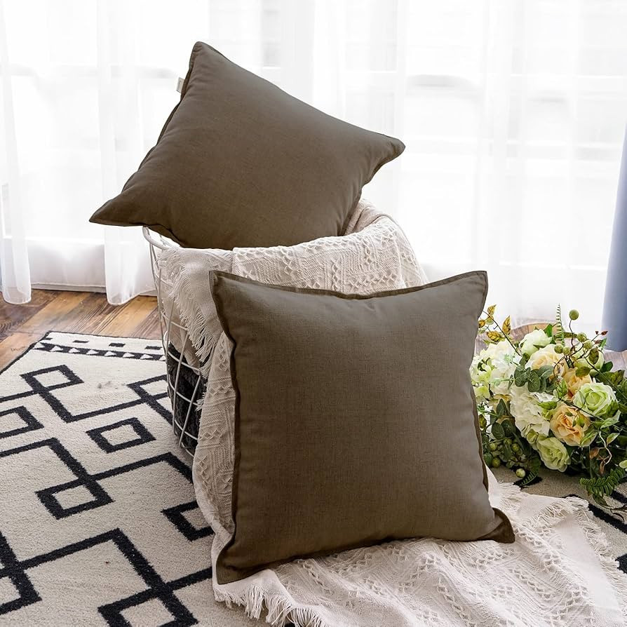 Jeanerlor 18"x18" Solid Cotton Linen Decoration Throw Pillow Case with Zipper Euro Sham Cushion C... | Amazon (US)