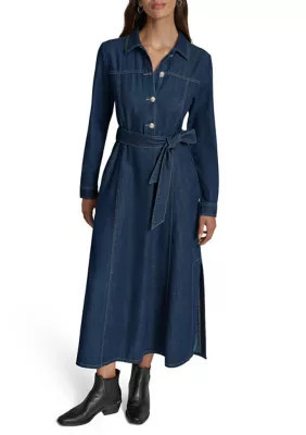 DKNY Jeans Women's Long Sleeve Belted Denim Maxi Shirtdress, Medium | Belk