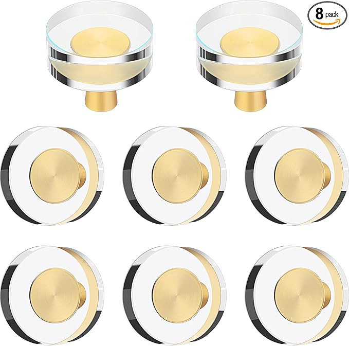 Hotop 8 Pieces Glass Cabinet Knobs Crystal Pulls Gold Cabinet Dresser Handle Bulk Brass Drawer Pu... | Amazon (US)