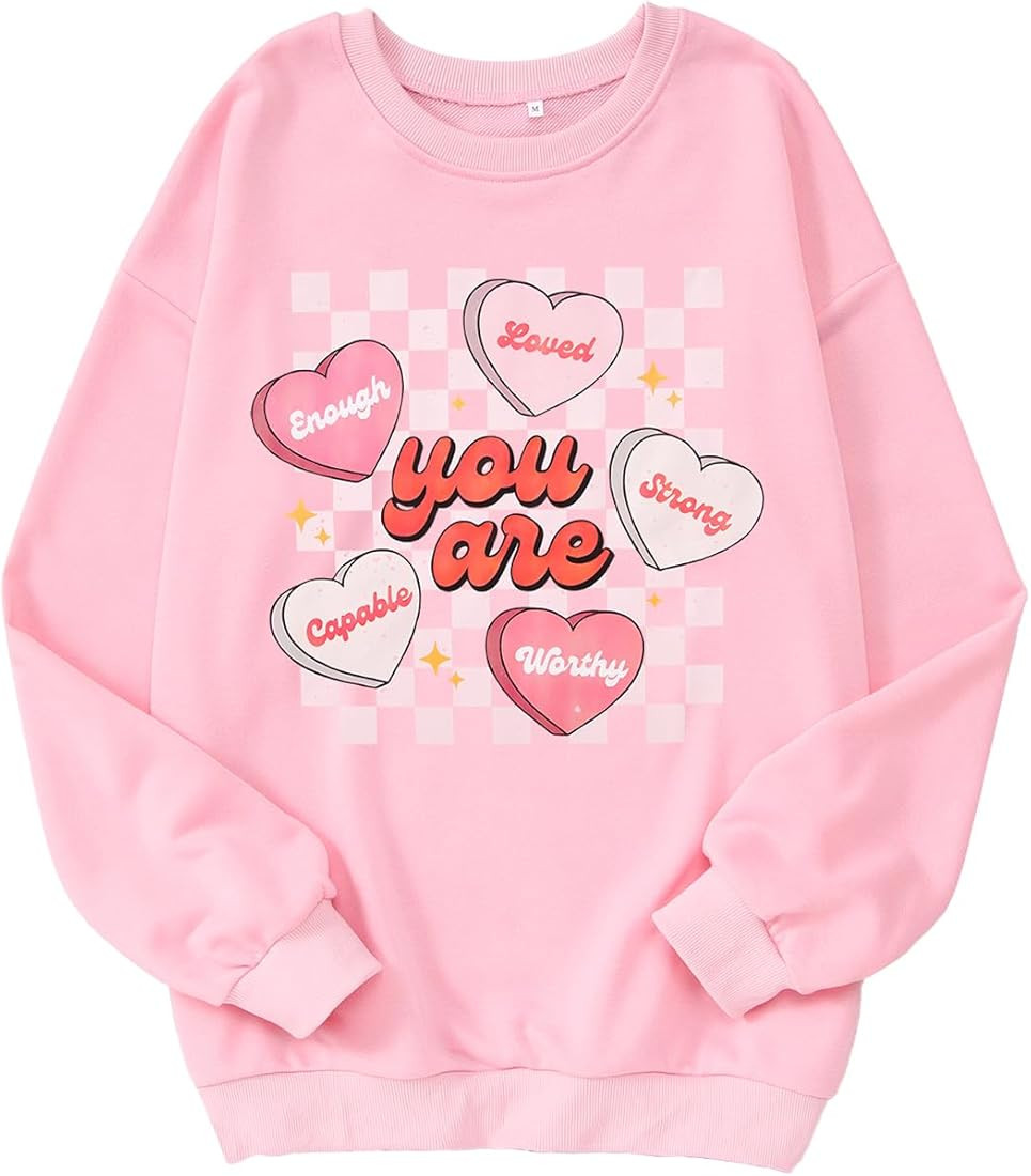MODNTOGA Women's Valentine's Day Sweatshirt Love Graphic Crewneck Tops You Are Letter Print Long ... | Amazon (US)