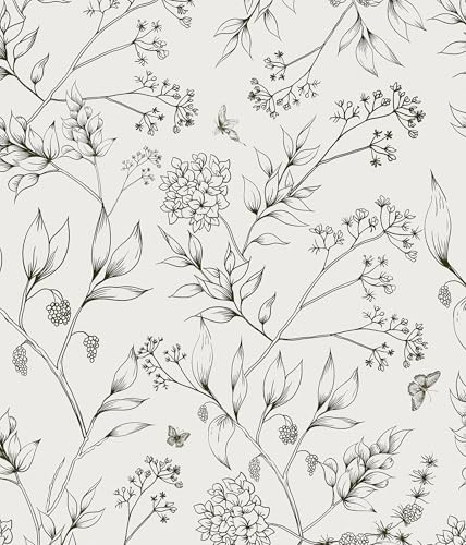 Safiyya Peel and Stick Wallpaper Black and White Floral Contact Paper Peel and Stick 17.3"x 197" Wall Paper Self Adhesive Removable Wallpaper for Bedroom Bathroom Vinyl Roll | Amazon (US)