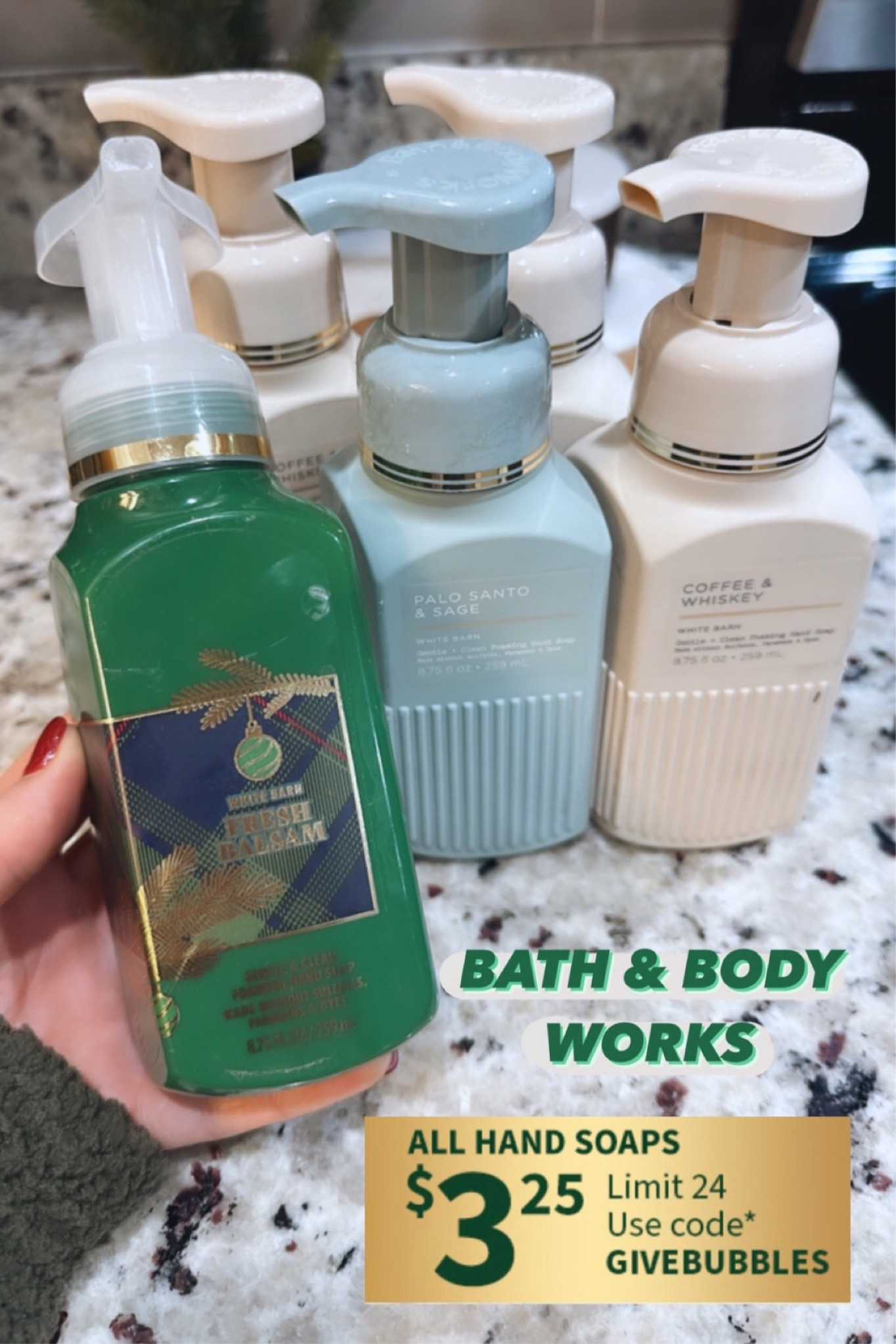 Bath and body works soaps 

Soap  foam soap  scent  holiday scent  bath and body  bathroom  hand soap  sale 

#LTKhome #LTKGiftGuide #LTKHoliday