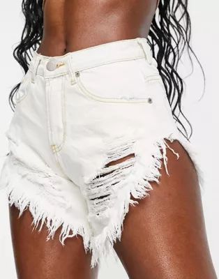 Glamorous high waisted longer line bleached denim shorts with distressed hem | ASOS (Global)