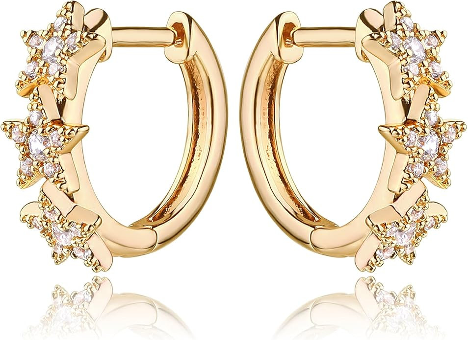 MEVECCO Gold Star Hoop Earrings for Women 18K Gold Plated Hoop Earrings Handmade Simple Minimalis... | Amazon (US)