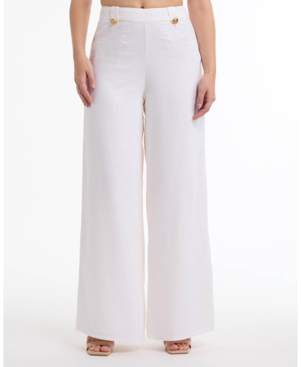 Bebe Women's High Waist Wide Leg Pant with Button Tab Detail - White alyssum | Macy's