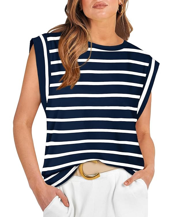 WIHOLL Cap Sleeve Tops for Women Summer Top Basic Tee Shirts Casual Tank Loose Fit 2025 Fashion | Amazon (US)