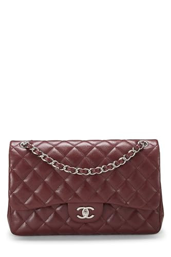 Chanel, Pre-Loved Burgundy Quilted Caviar New Classic Double Flap Jumbo, Burgundy | Amazon (US)