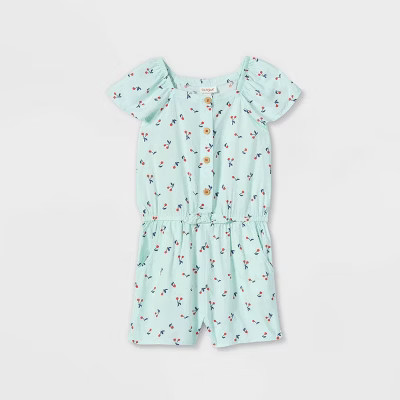 Girls' Printed Short Sleeve Woven Romper - Cat & Jack™ | Target