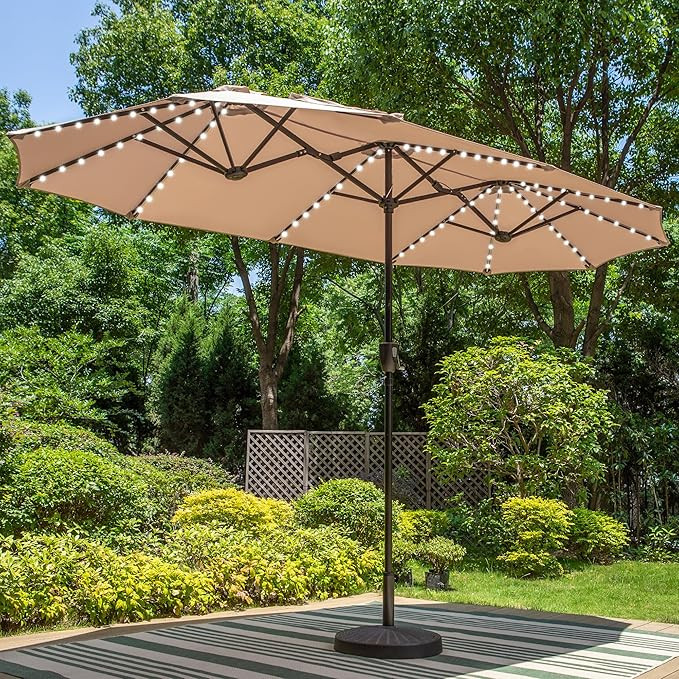 PHI VILLA 13ft Patio Umbrella with Solar-Powered 120 PCS LED Color-Changing Lights, Triple-Head L... | Amazon (US)