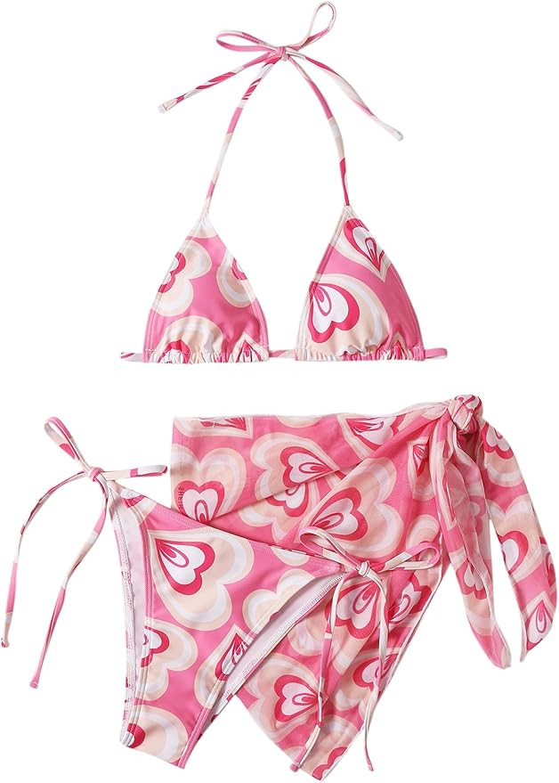 SOLY HUX Women's Tie Dye Wrap Bikini Bathing Suits with Mesh Beach Skirt 3 Piece Swimsuits | Amazon (US)