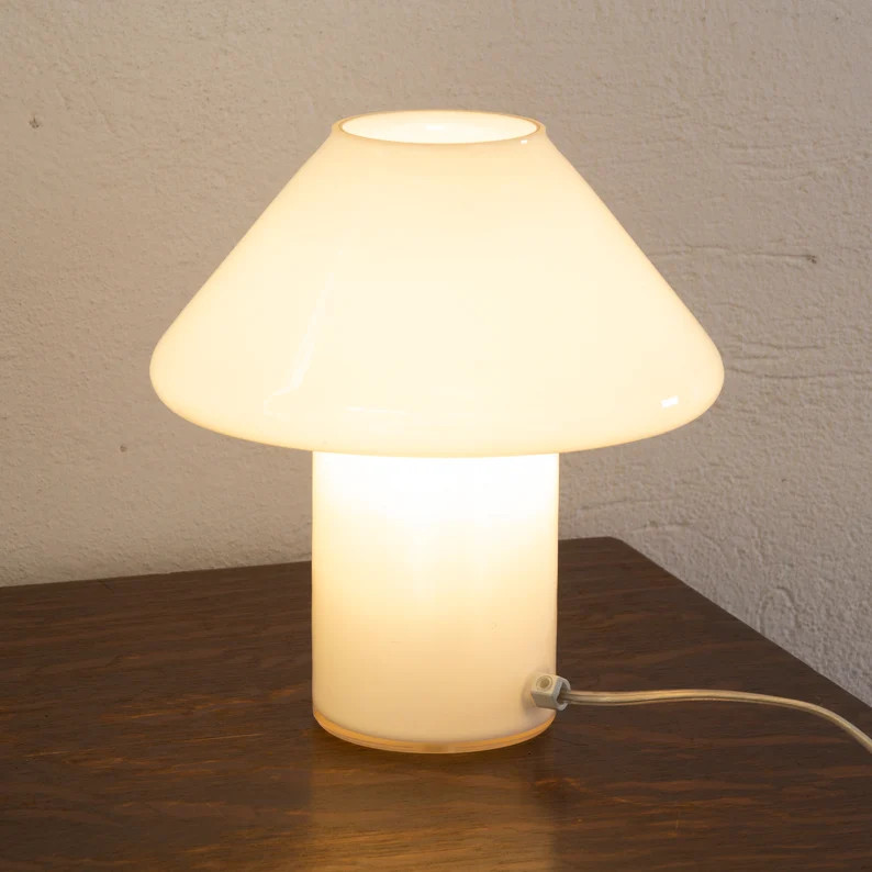 Vintage Blown White Murano Glass Mushroom Design Table Lamp, Made in Italy, Height 25 Cm - Etsy | Etsy (US)